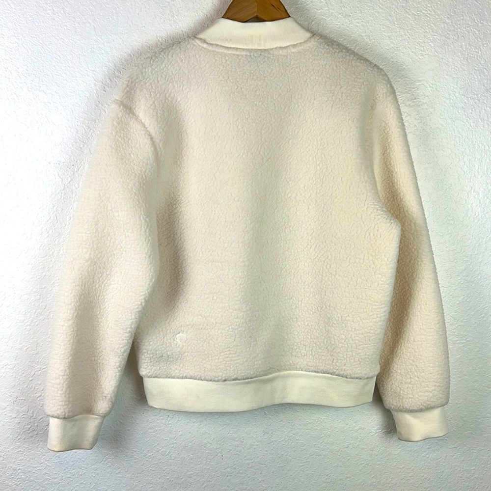 Zyia Active Flying V Sherpa Jacket Varsity Zip Cream White Fleece Bomber Medium - Picture 7 of 8